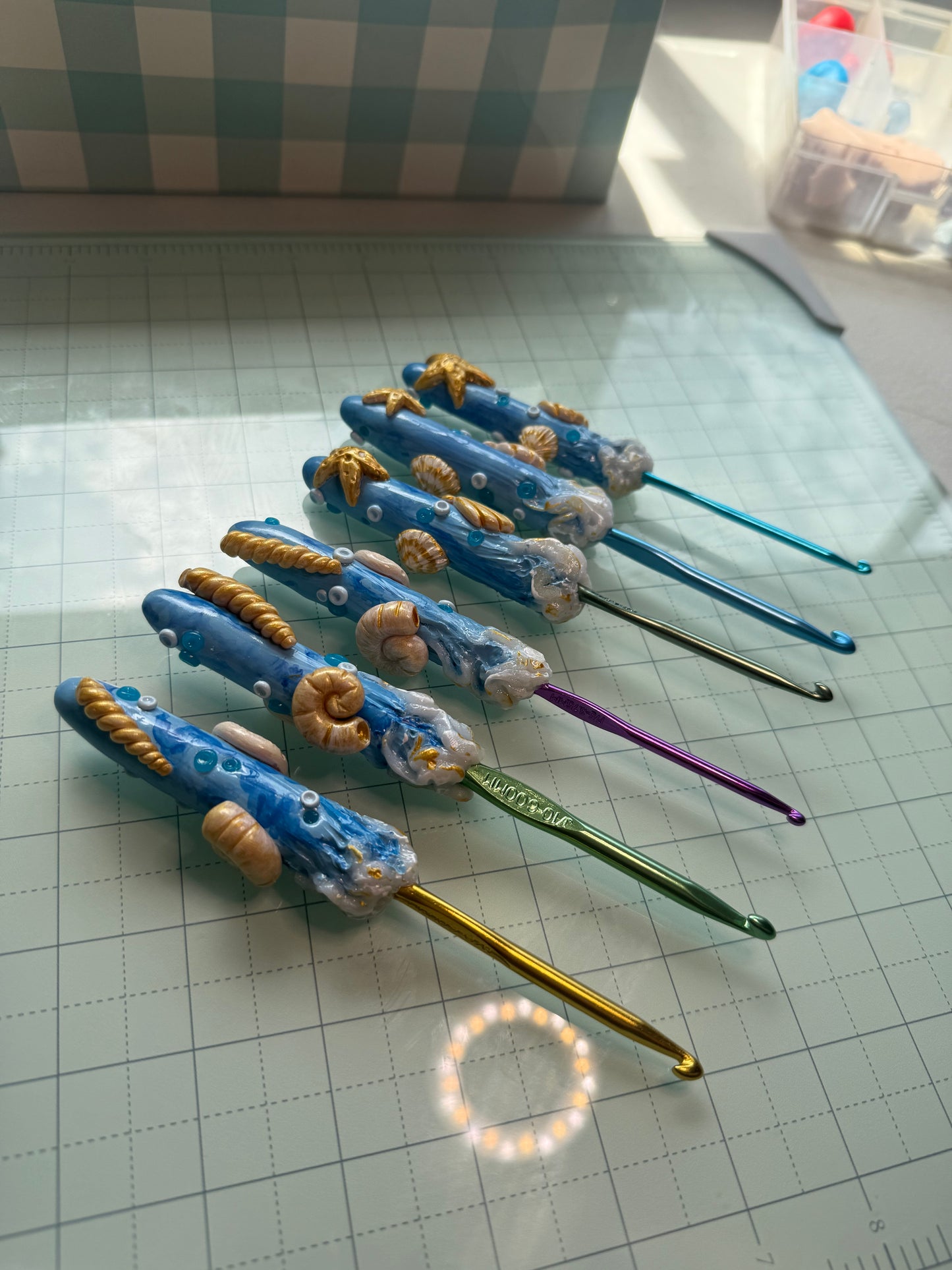 Oceanic Crochet Hook Set- Handmade Polymer Clay Sculpted