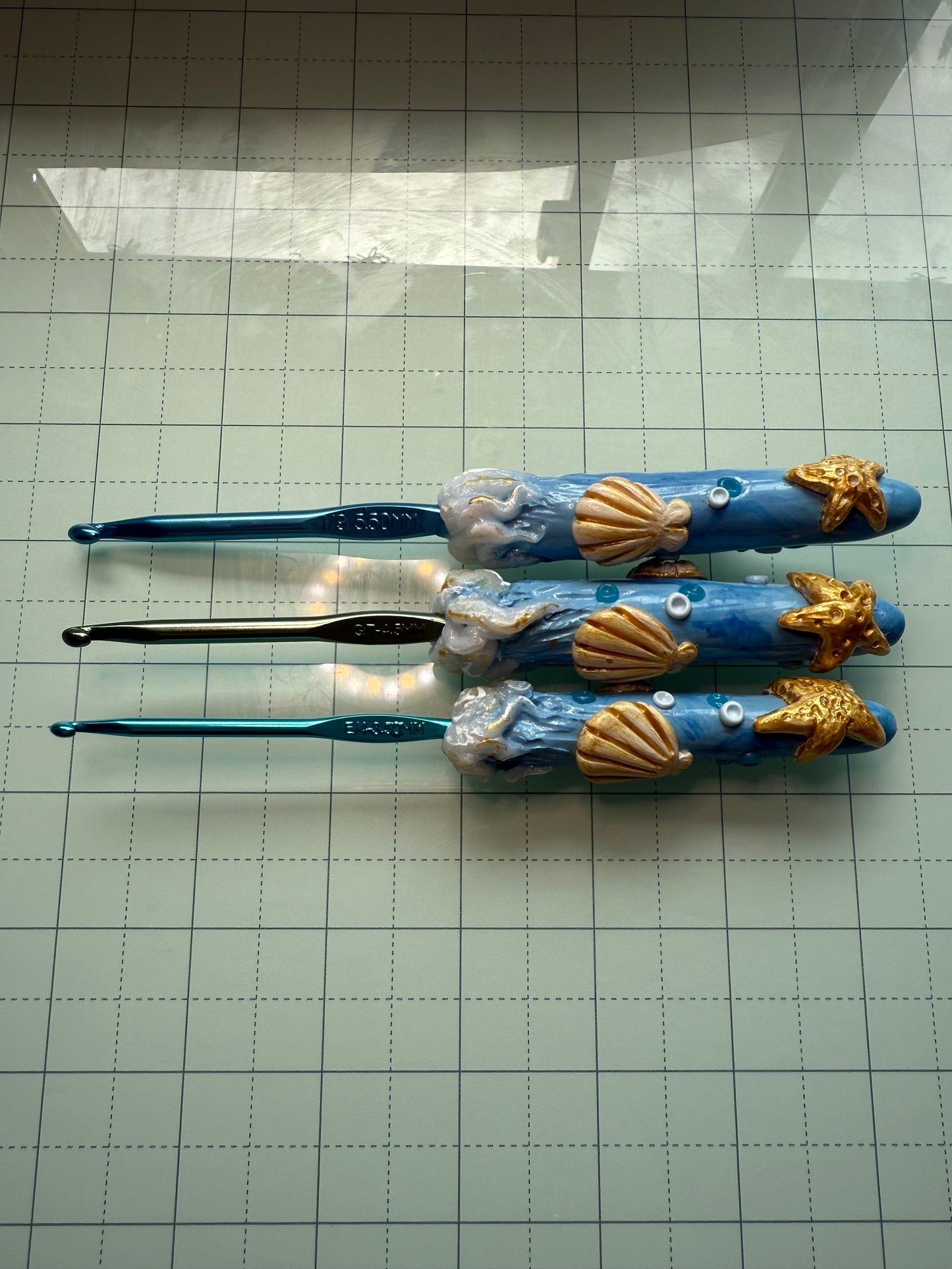 Oceanic Crochet Hook Set- Handmade Polymer Clay Sculpted