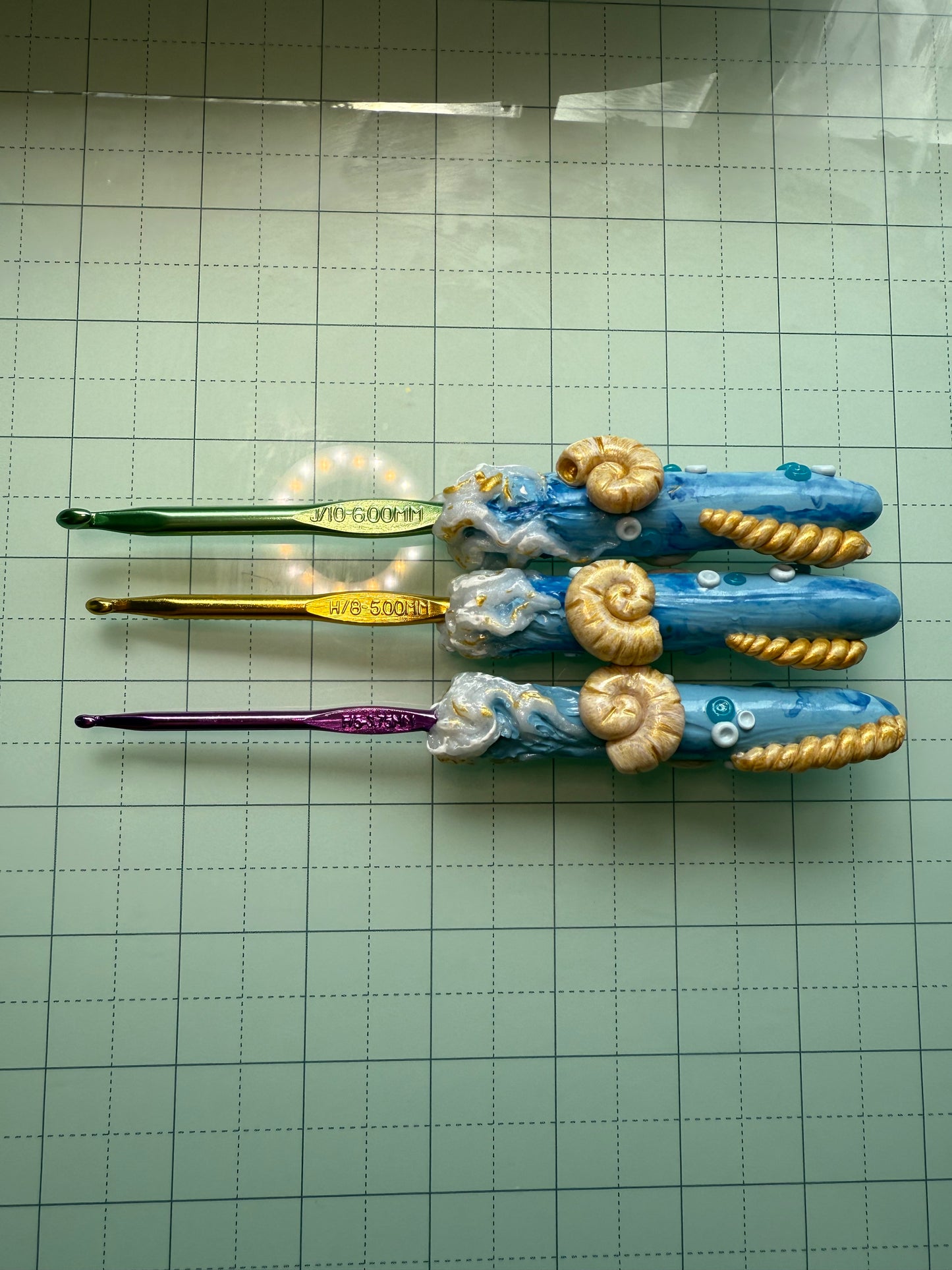 Oceanic Crochet Hook Set- Handmade Polymer Clay Sculpted