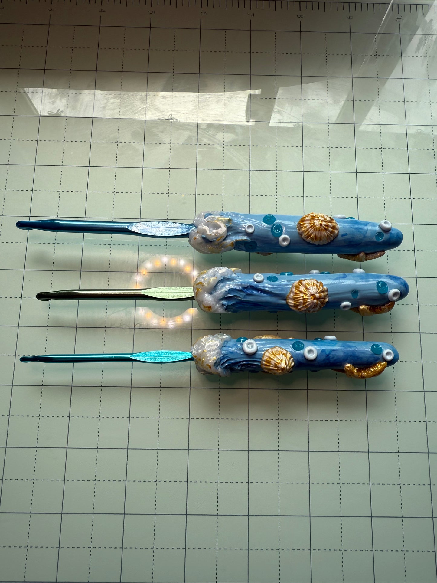 Oceanic Crochet Hook Set- Handmade Polymer Clay Sculpted