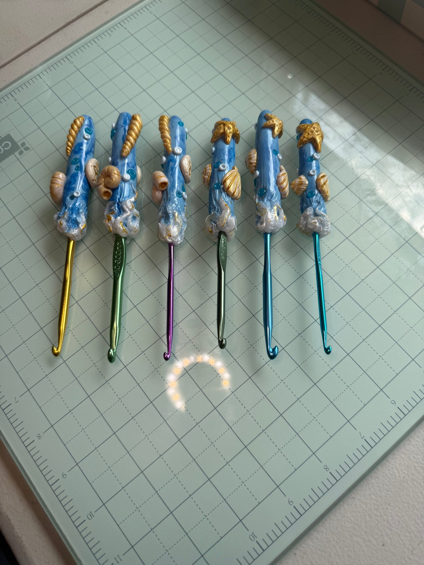 Oceanic Crochet Hook Set- Handmade Polymer Clay Sculpted
