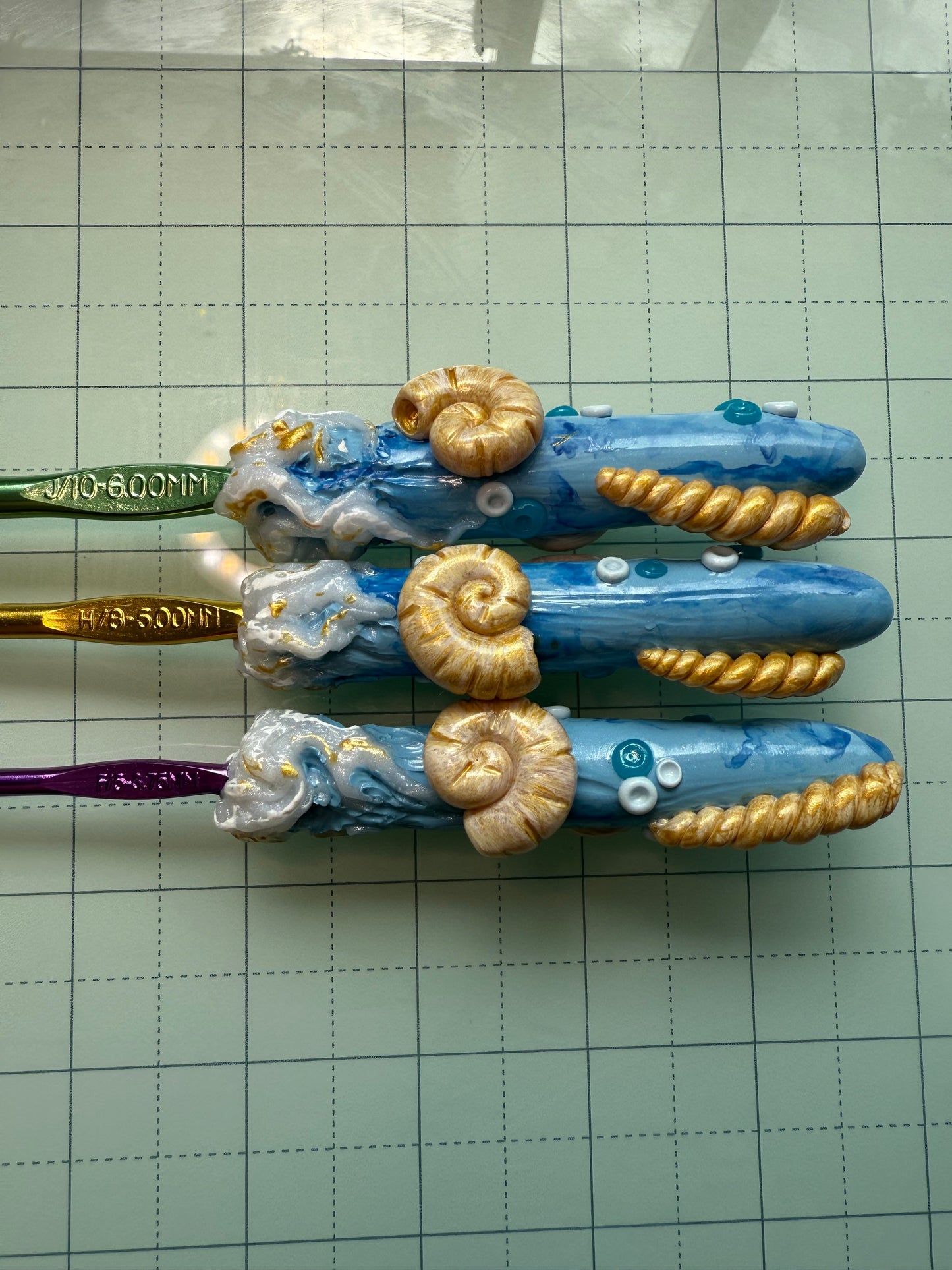 Oceanic Crochet Hook Set- Handmade Polymer Clay Sculpted