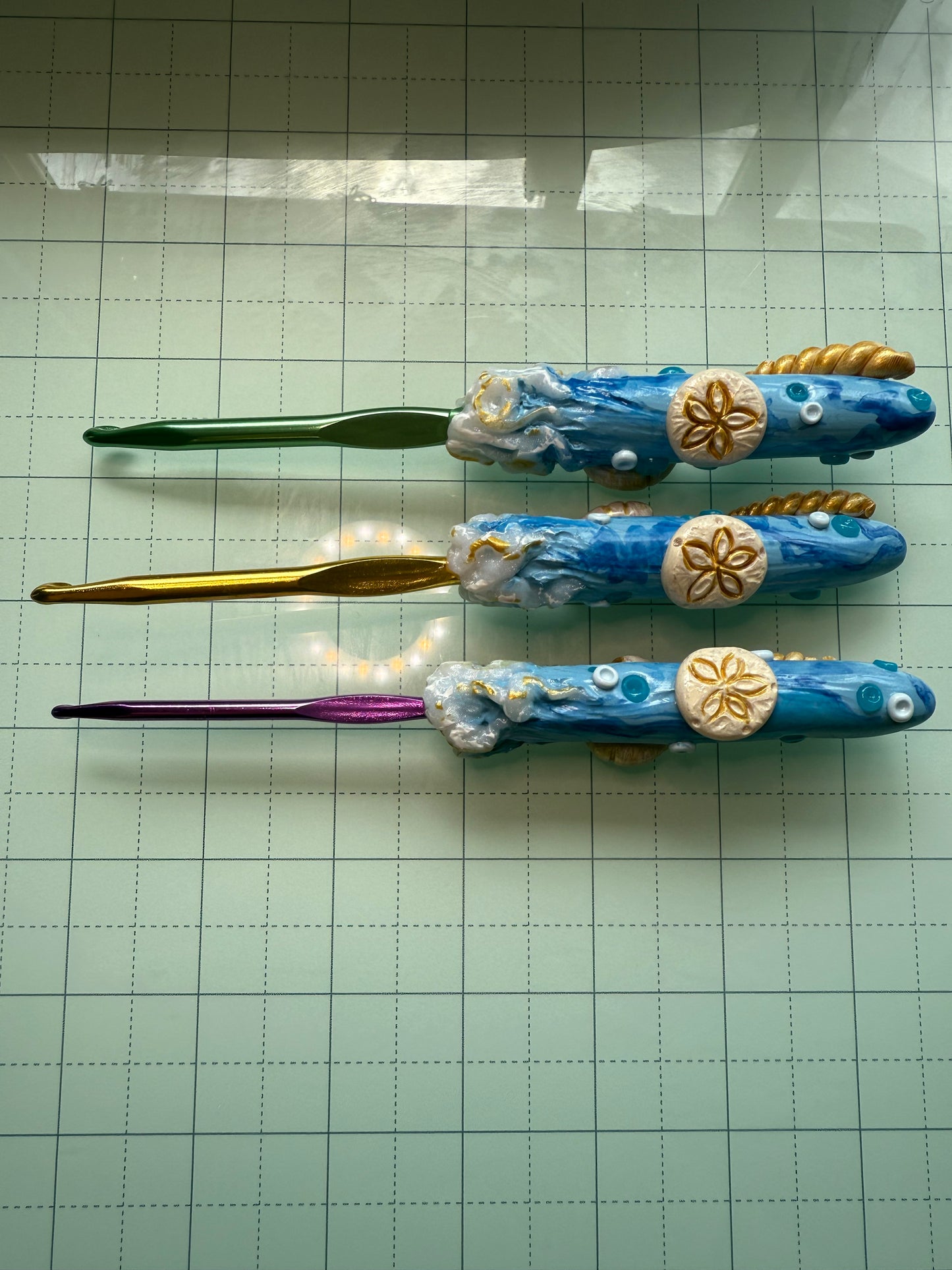 Oceanic Crochet Hook Set- Handmade Polymer Clay Sculpted